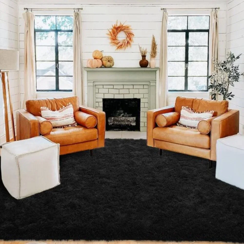 New 4x6 Black Shag Rug, Super Soft Fluffy Carpet for Home, Living Room & Nursery